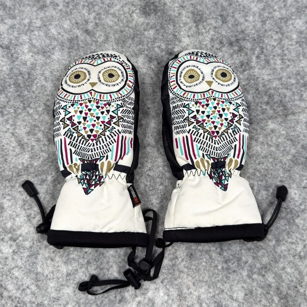 Celtek StormDry Snowboarding Ski Mittens White Black Small Bitten By Owl Graphic